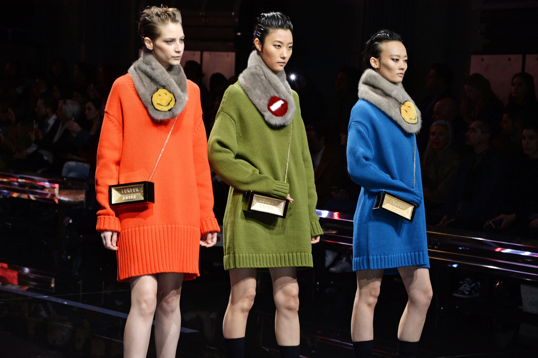 LONDON, ENGLAND - FEBRUARY 24:  Models walk the runway at the Anya Hindmarch AW15 Presentation during London Fashion Week at Old Billingsgate Market on February 24, 2015 in London, England.  (Photo by David M. Benett/Getty Images for Anya Hindmarch)