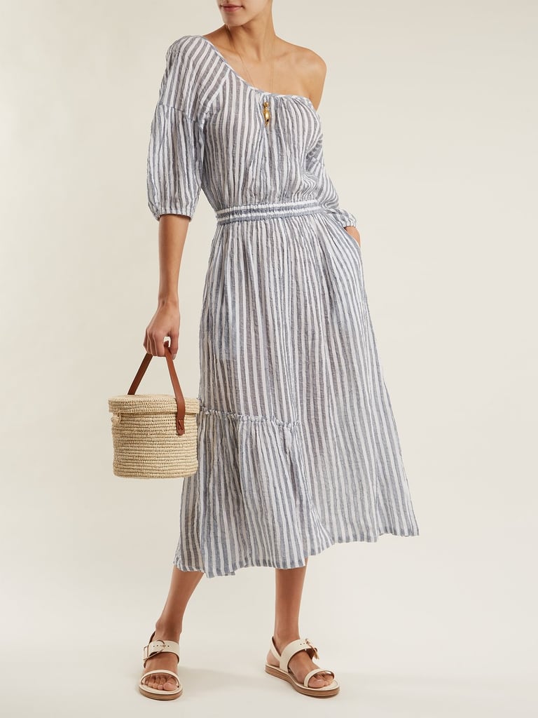 Apiece Apart Camellia One Shoulder Striped Cotton Dress