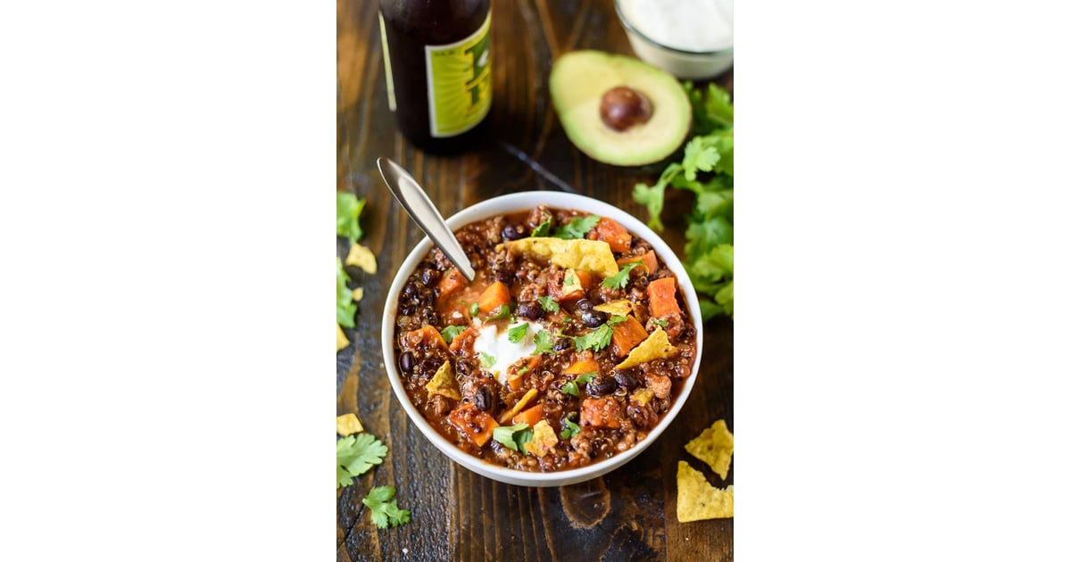 SlowCooker Turkey Chili With Quinoa, Sweet Potatoes, and Black Beans