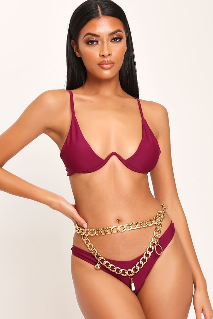 I Saw It First Burgundy Monowire Bikini Set