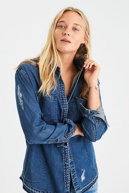 American Eagle Graphic Denim Shirt Jacket