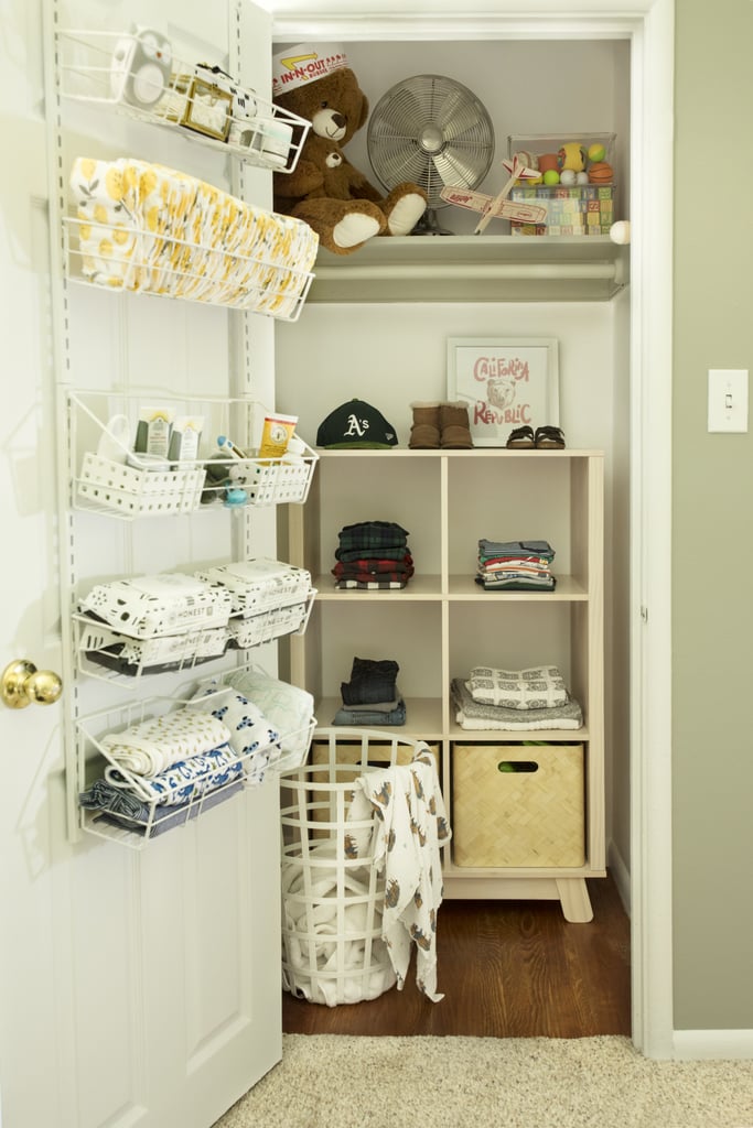When I need to change a diaper, all I have to do is lay my baby down on the changer on top of the dresser and open the closet door to grab everything I need within arm's reach. I love that it doesn't take up an inch of storage space in my dresser or on closet shelves.