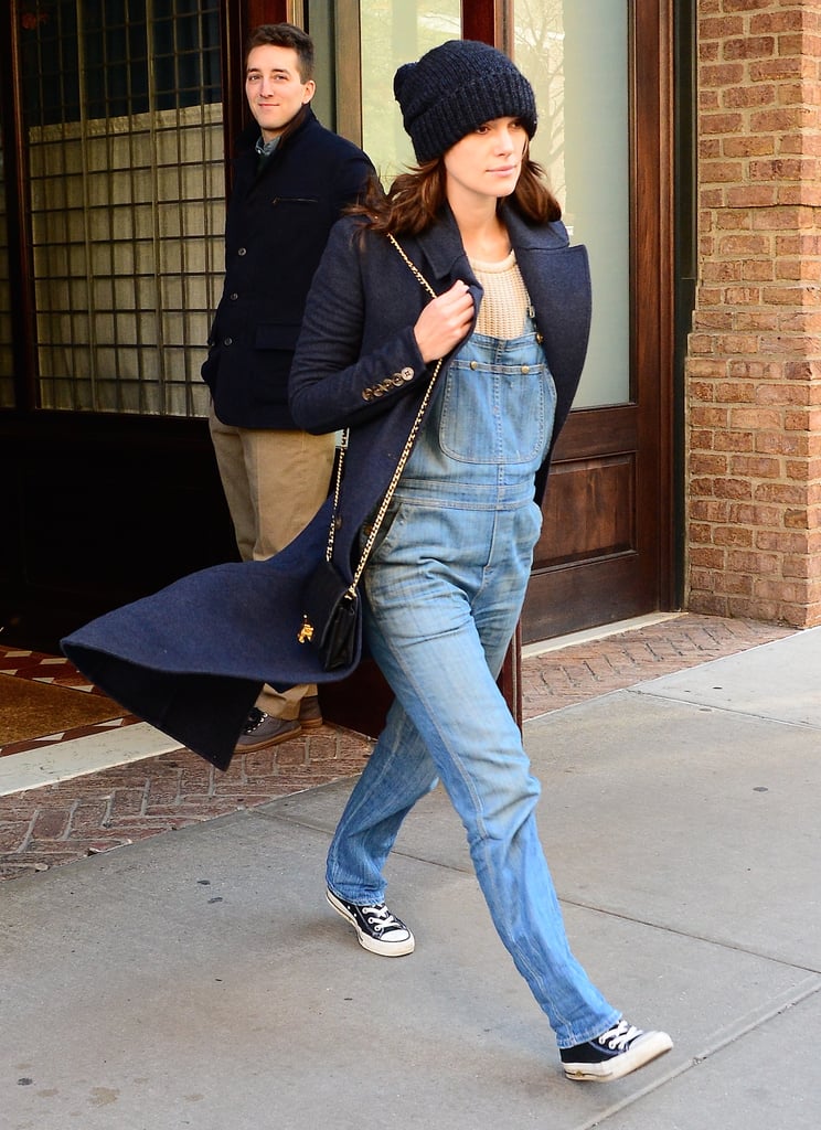 Keira Knightley donned comfy overalls in NYC on Wednesday.