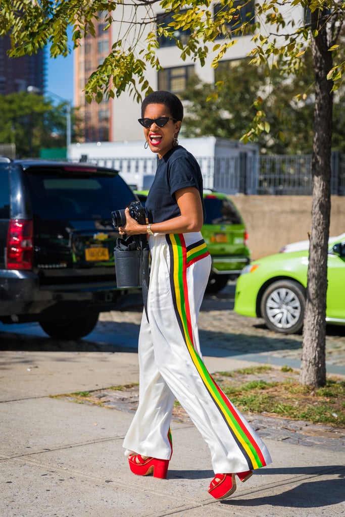 Wear Bright Platform Sandals, Not Sneakers, With Your Track Pants