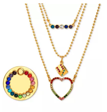 Gold-Tone Multicolor Pavé Layered Pendant Necklace & Phone Ring Set