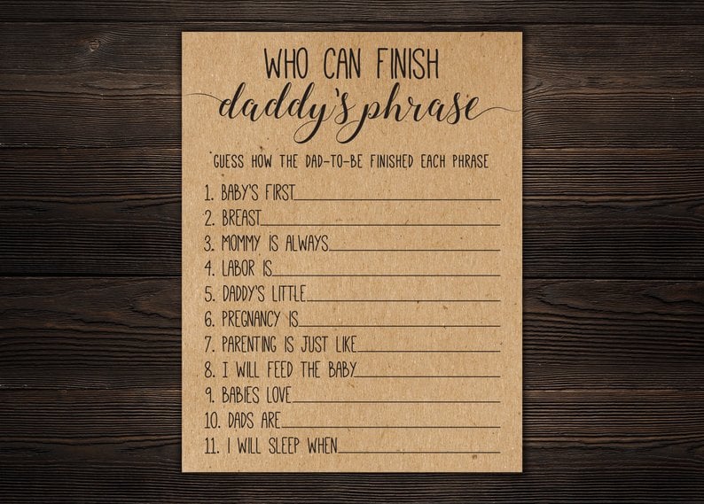 Who Can Finish Daddy's Phrase Baby Shower Game