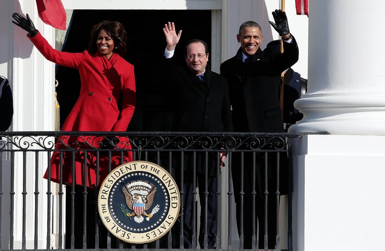 The presidents gave an official wave alongside Michelle.