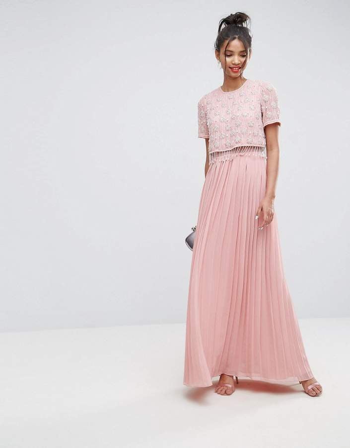 Asos Embellished Short Sleeve Pleated Maxi Dress