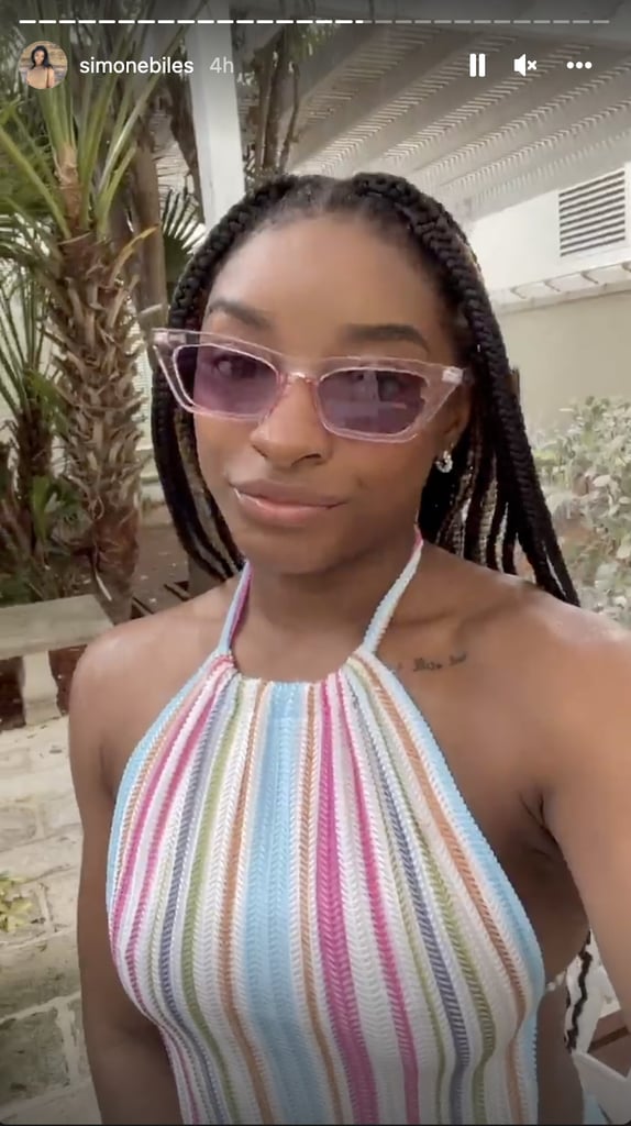 Simone Biles Celebrates Her Birthday in a Halter Dress