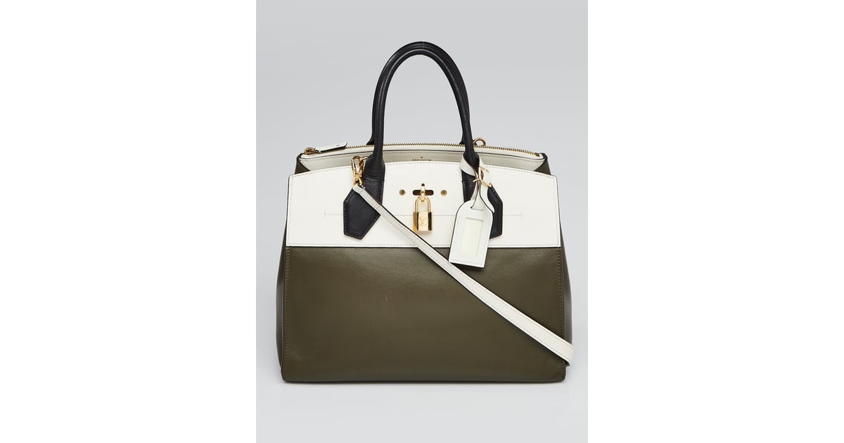 Shop It Vintage: Louis Vuitton White/Green Leather City Steamer MM Bag | Shop All of Selena ...