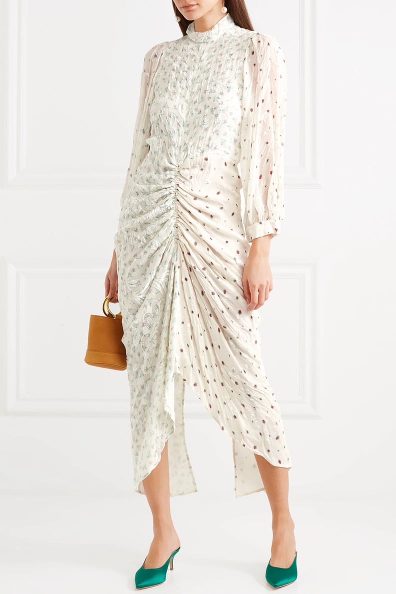 Joseph Fay Ruched Printed Devoré Silk-Blend Chiffon Midi Dress