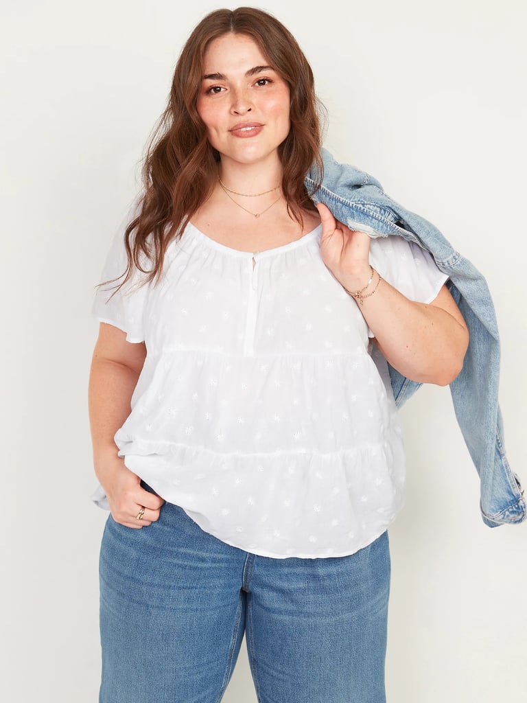 Old Navy Tiered Embroidered Tie-Back Top