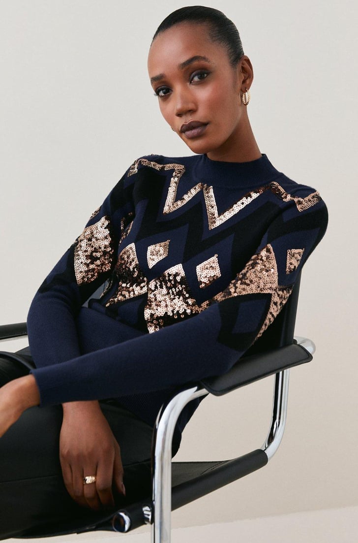 Classy Christmas Jumpers Karen Millen Sequin Fairisle Funnel