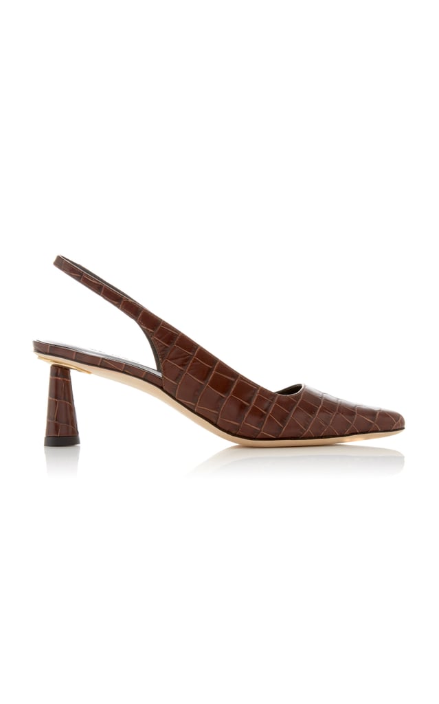 By Far Diana Crystal-Embellished Croc-Effect Leather Pumps
