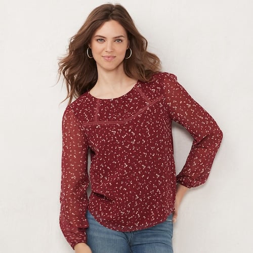 LC Lauren Conrad Clip-Dot Knit-Back Peasant Top