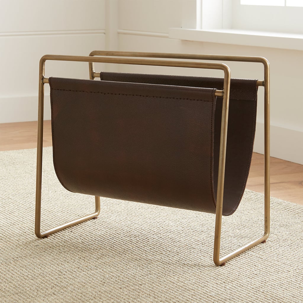 For the Magazine Collector: Galen Brass Leather Magazine Rack