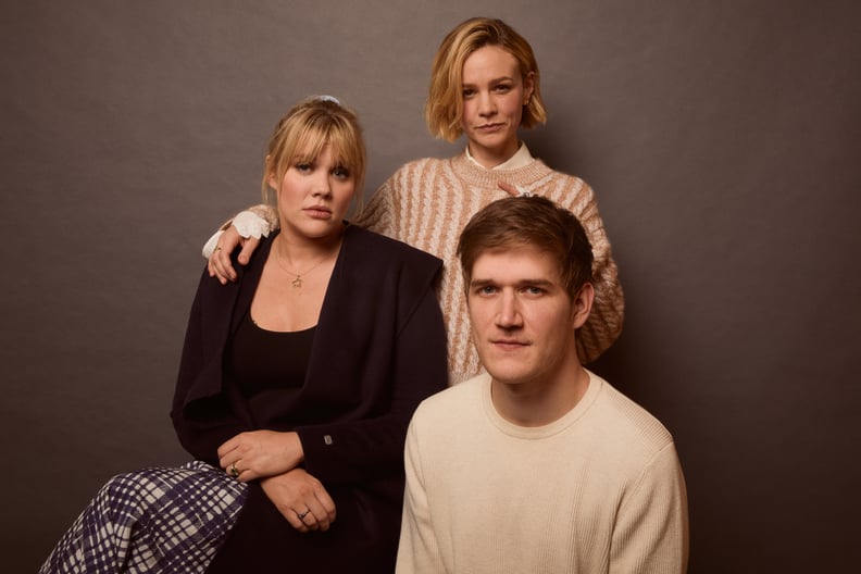 PARK CITY, UT - JANUARY 25: Emerald Fennell, Carey Mulligan, and Bo Burnham from Promising Young Woman pose for a portrait at the Pizza Hut Lounge on January 25, 2020 in Park City, Utah. (Photo by Emily Assiran/Getty Images for Pizza Hut)