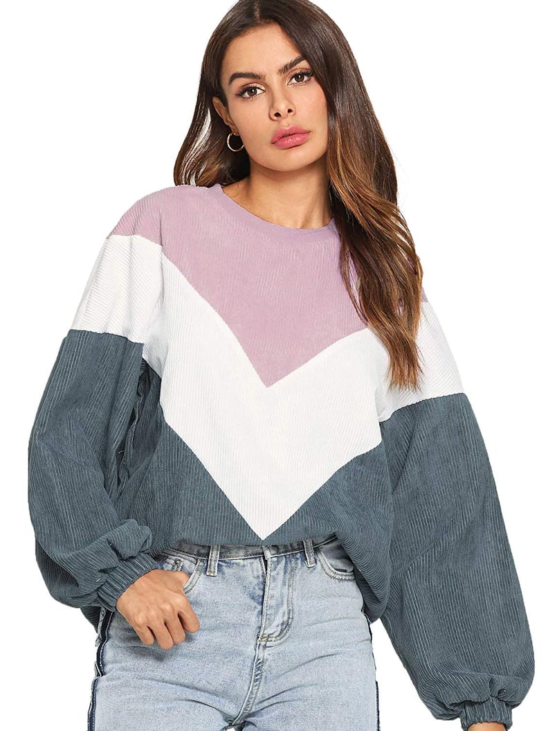 Romwe Colorblock Lantern Sleeve Sweatshirt