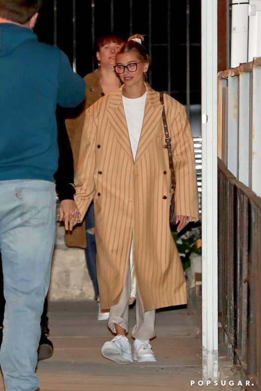 Hailey Baldwin's Oversize Striped Coat With Justin Bieber