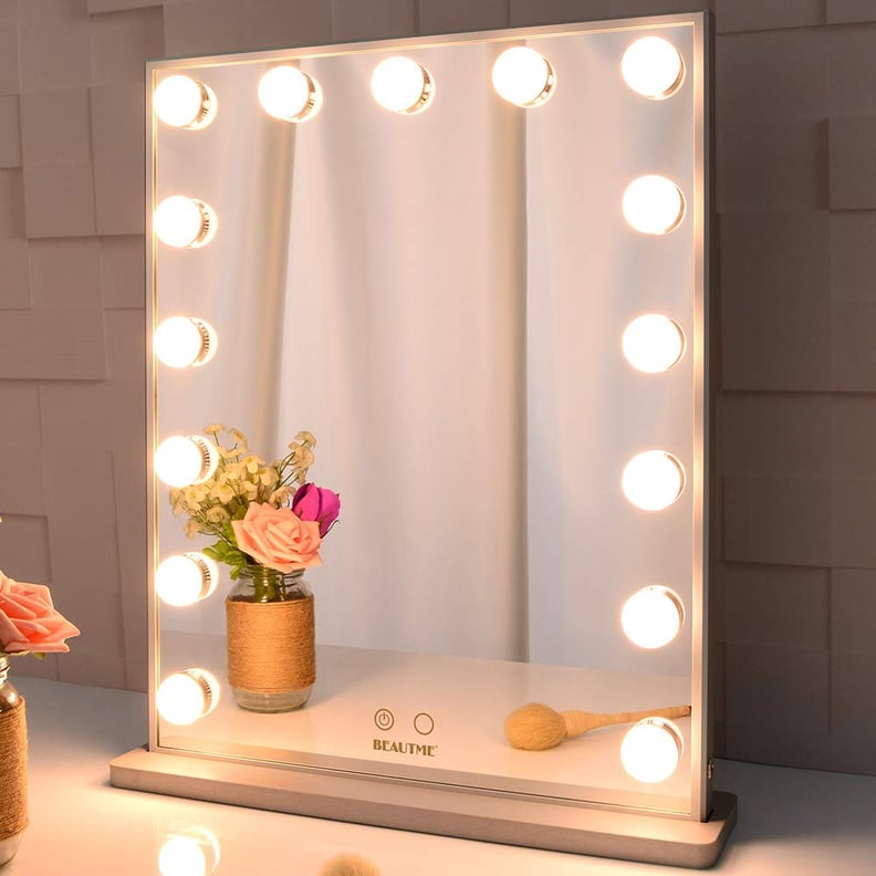 BEAUTME Standing Tabletop Hollywood Makeup Vanity Mirror With 15 Dimmable Bulbs