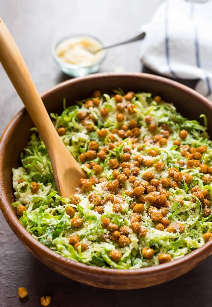 Caesar Shaved Brussels Sprout Salad With Chickpeas