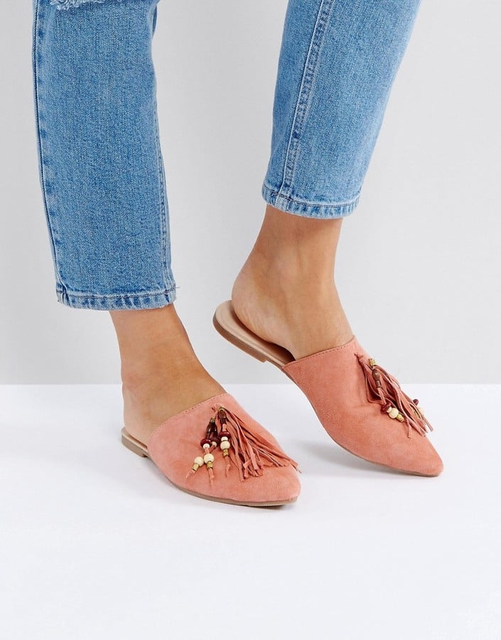 Glamorous Pink Tassle Flat Mules