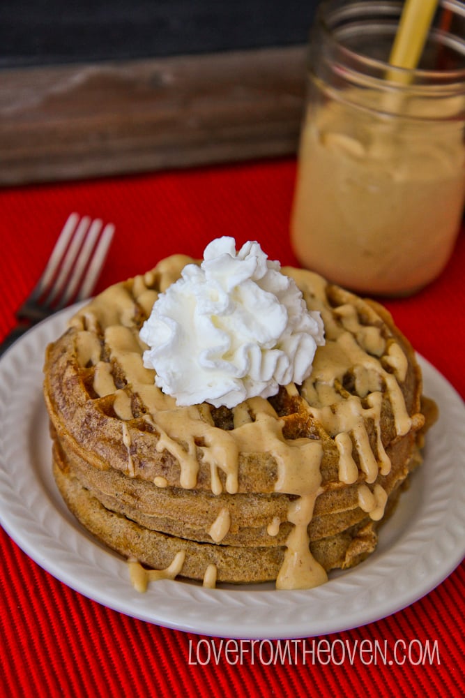 Pumpkin Spice Waffles With Maple Cream Cheese Topping