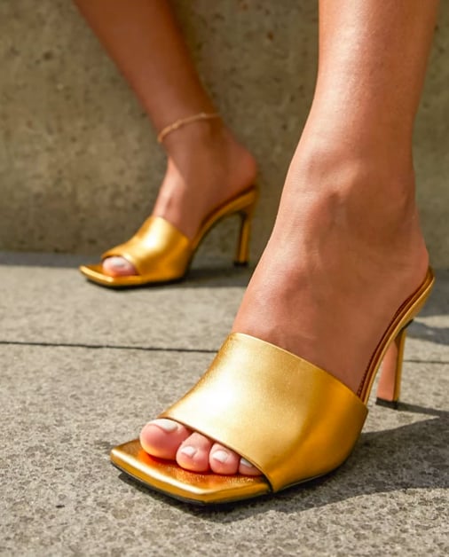 ASOS Design Hattie Mid-Heeled Mule Sandals in Gold