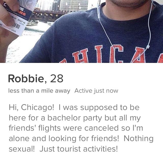 "First time using Tinder! Fingers crossed! #chicagoforone" "First time using Tinder! Fingers crossed! #chicagoforone"