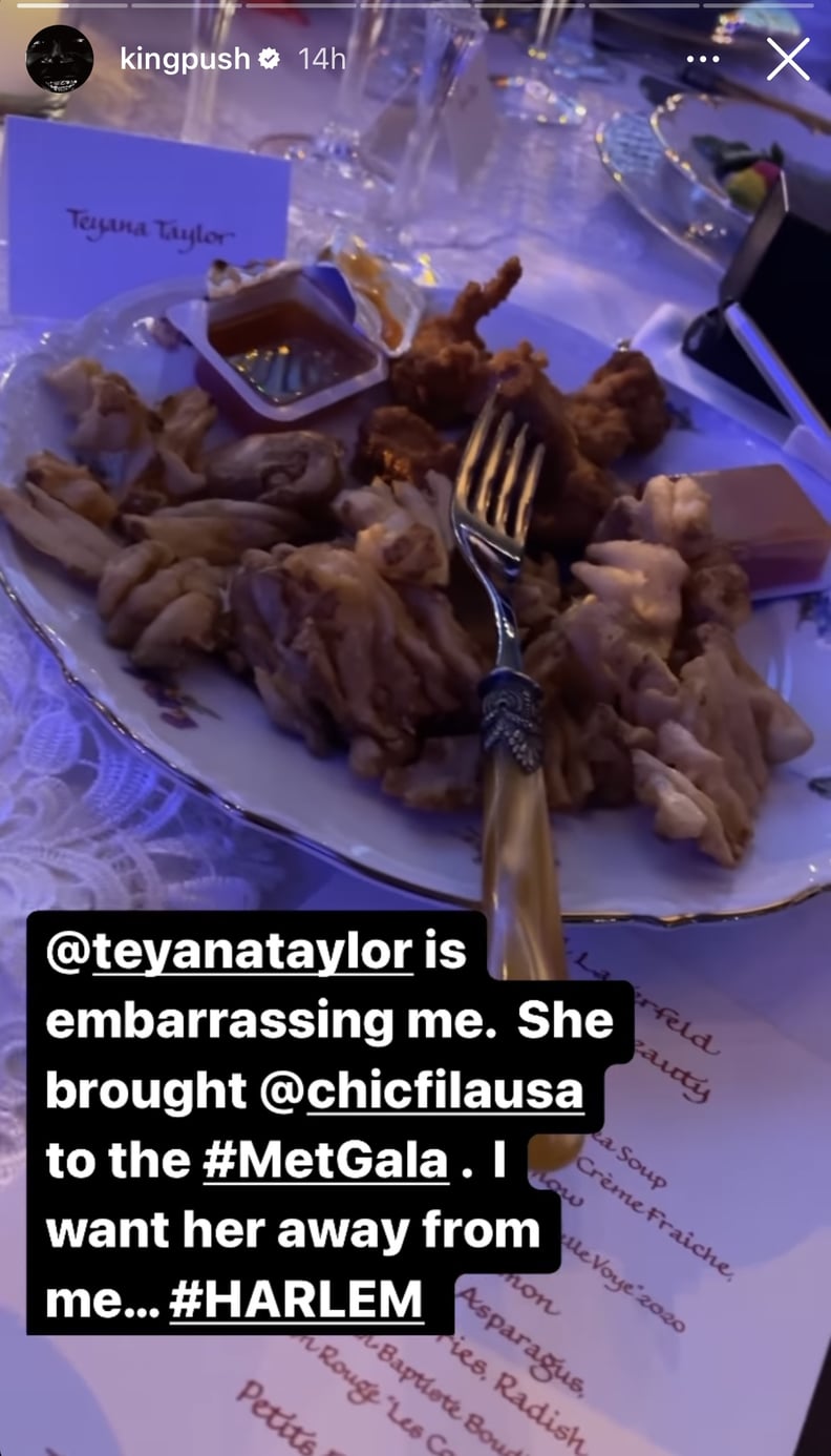 Teyana Taylor eating Chick-fil-A at the 2023 Met Gala.