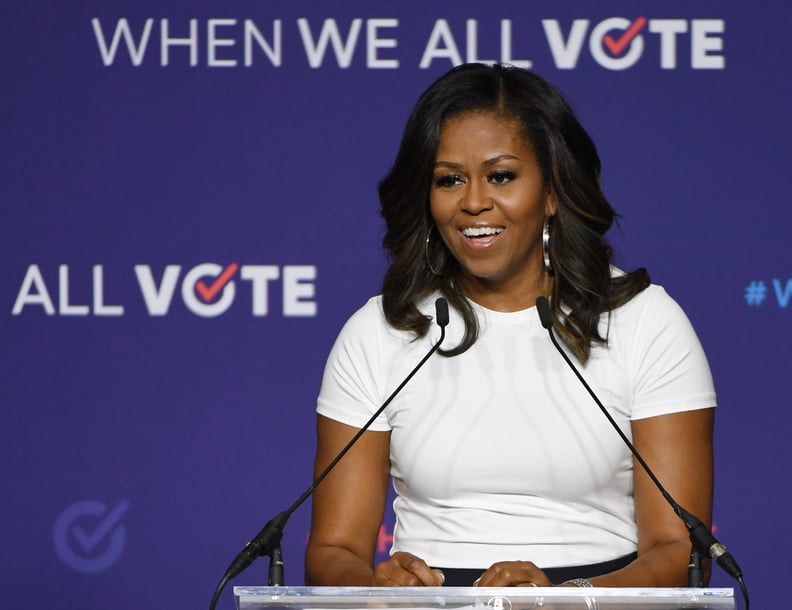 LAS VEGAS, NV - SEPTEMBER 23:  Former first lady Michelle Obama speaks during a rally for When We All Vote's National Week of Action at Chaparral High School on September 23, 2018 in Las Vegas, Nevada. Obama is the founder and a co-chairwoman of the organ