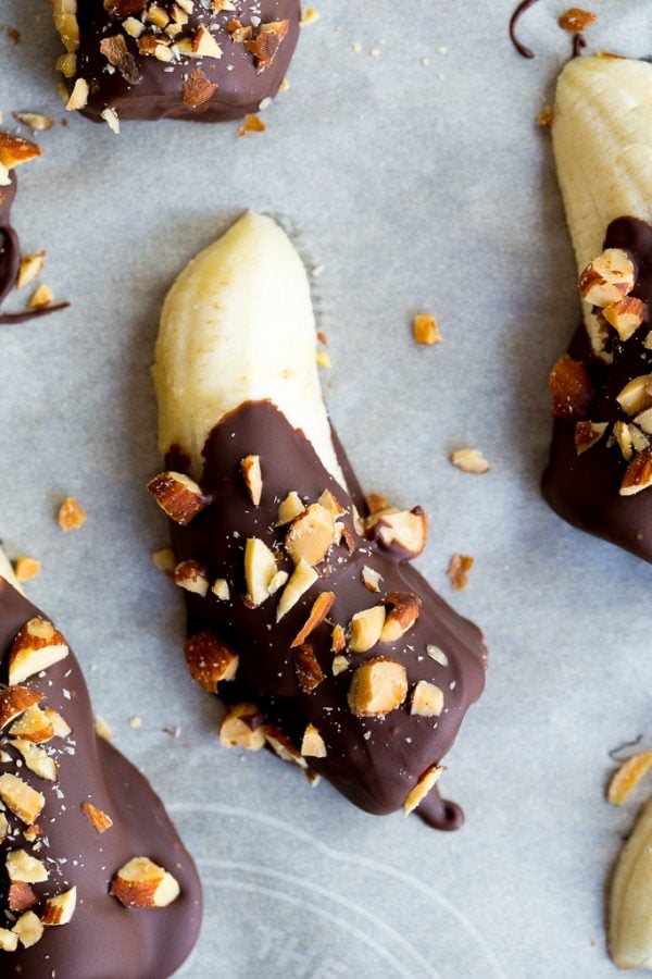 Mini Chocolate-Covered Frozen Bananas With Almonds