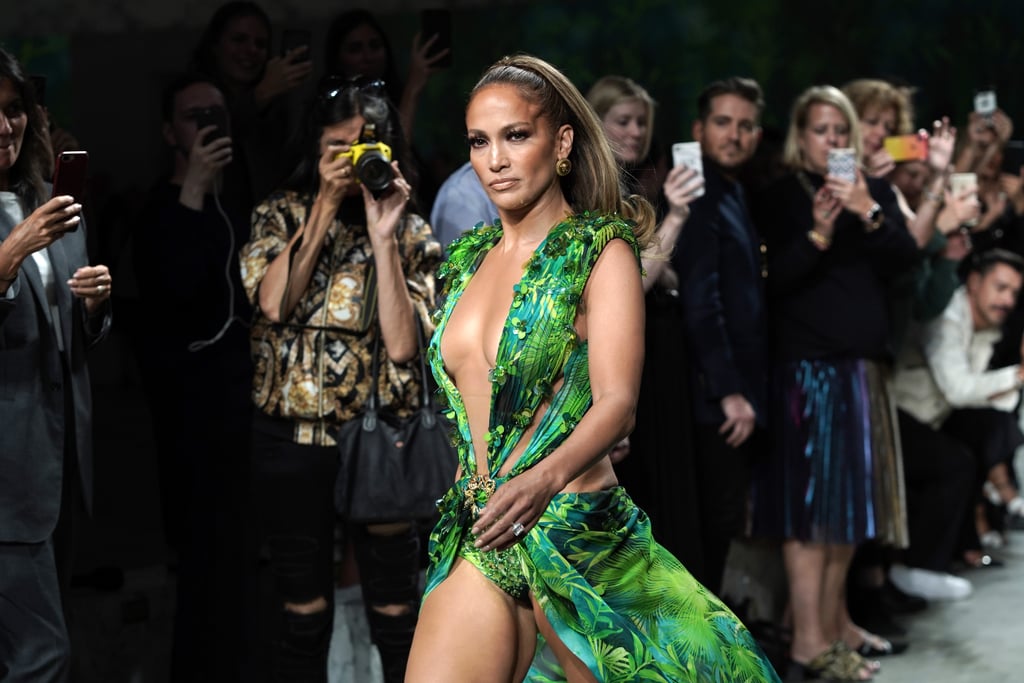Jennifer Lopez Wore a New Green Dress on the Versace Runway