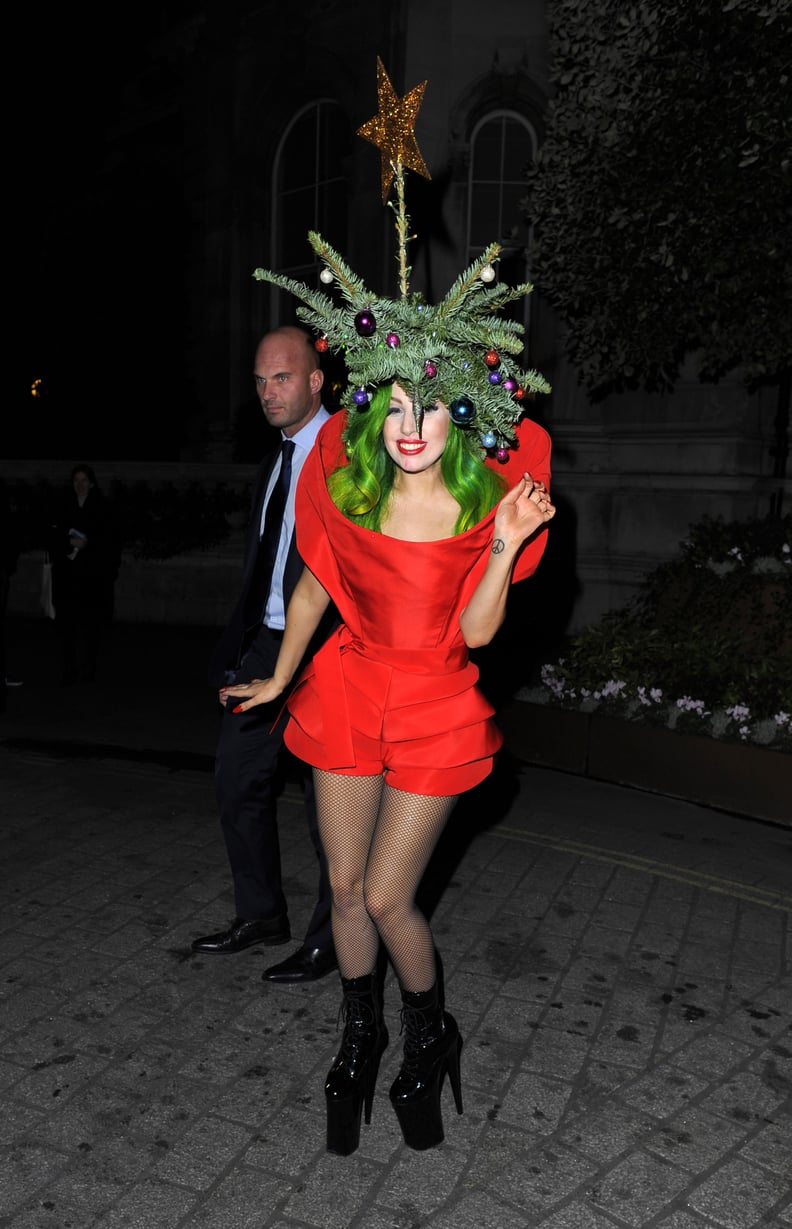 Lady Gaga in Christmas Tree Outfit in London in 2013