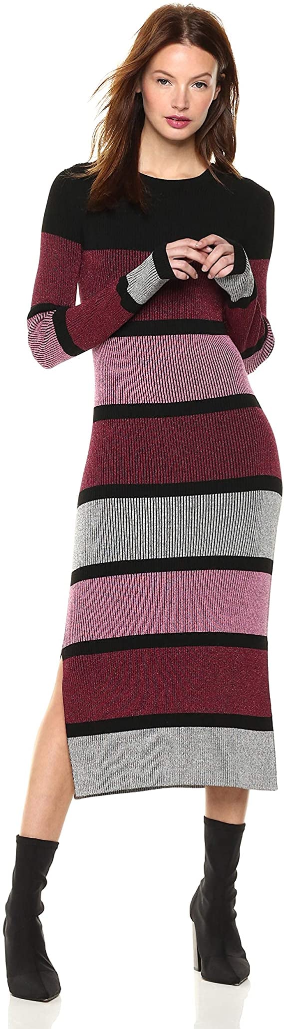 A Ribbed Midi Dress: Cable Stitch Stripe Ribbed Dress