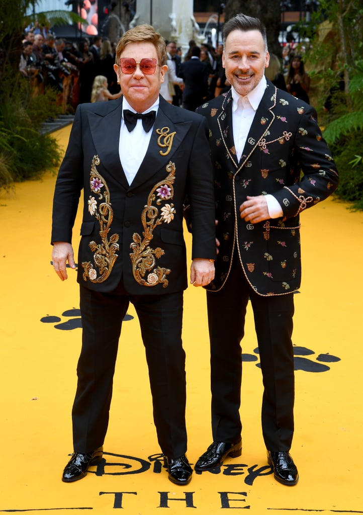 Pictured: Elton John and David Furnish at The Lion King premiere in London.