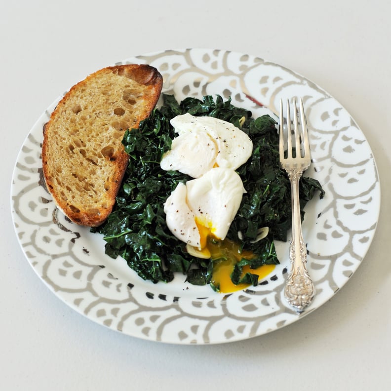 Spicy Garlic Kale With Poached Eggs