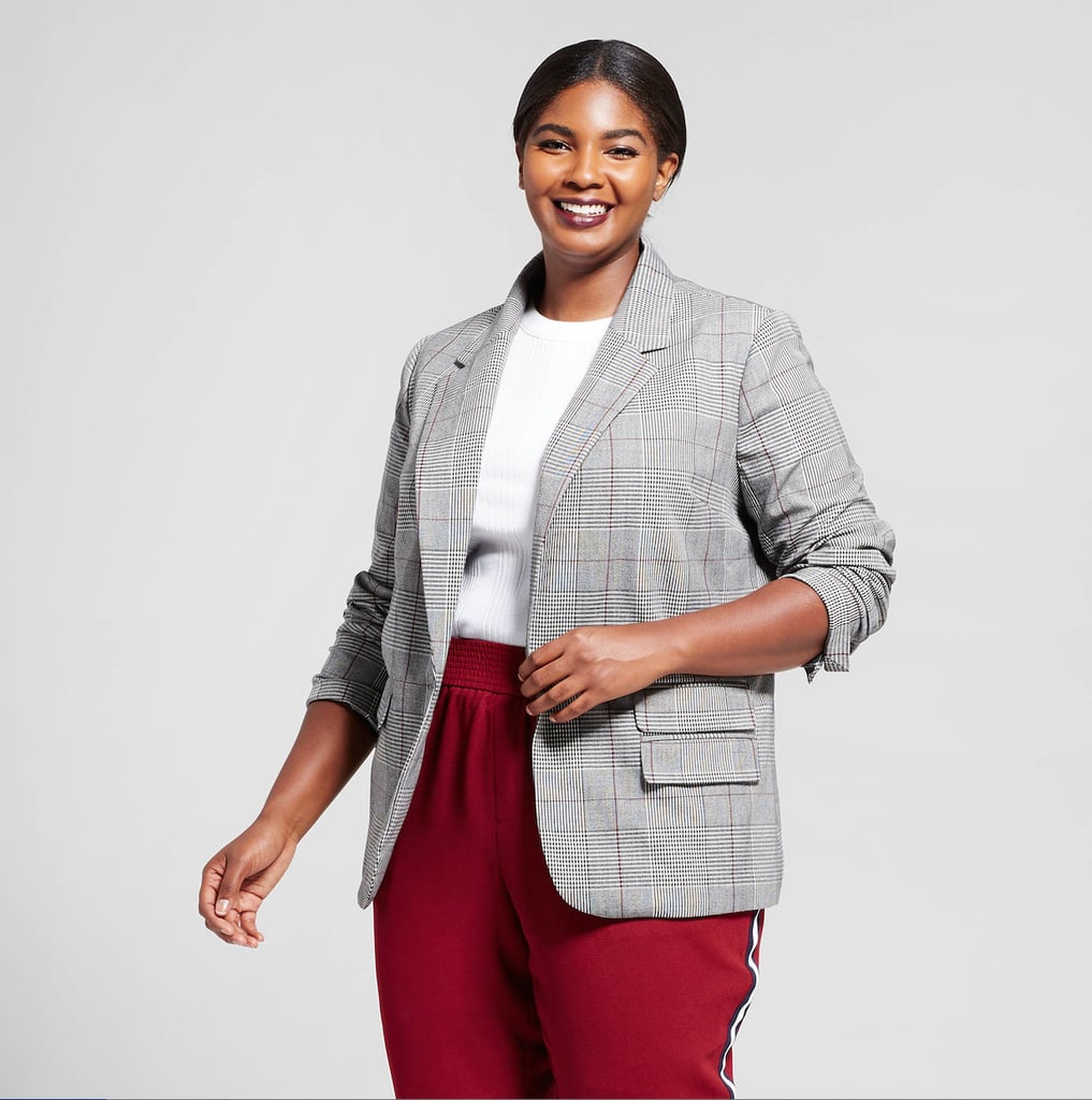 grey plaid boyfriend blazer