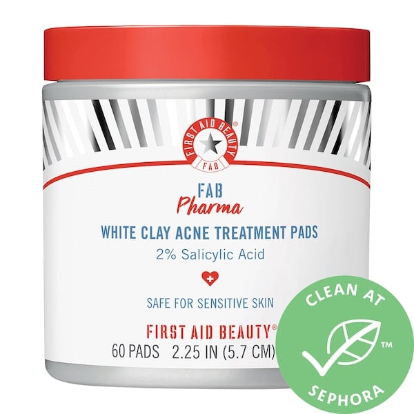 First Aid Beauty FAB Pharma White Clay Acne Treatment Pads 2% Salicylic Acid