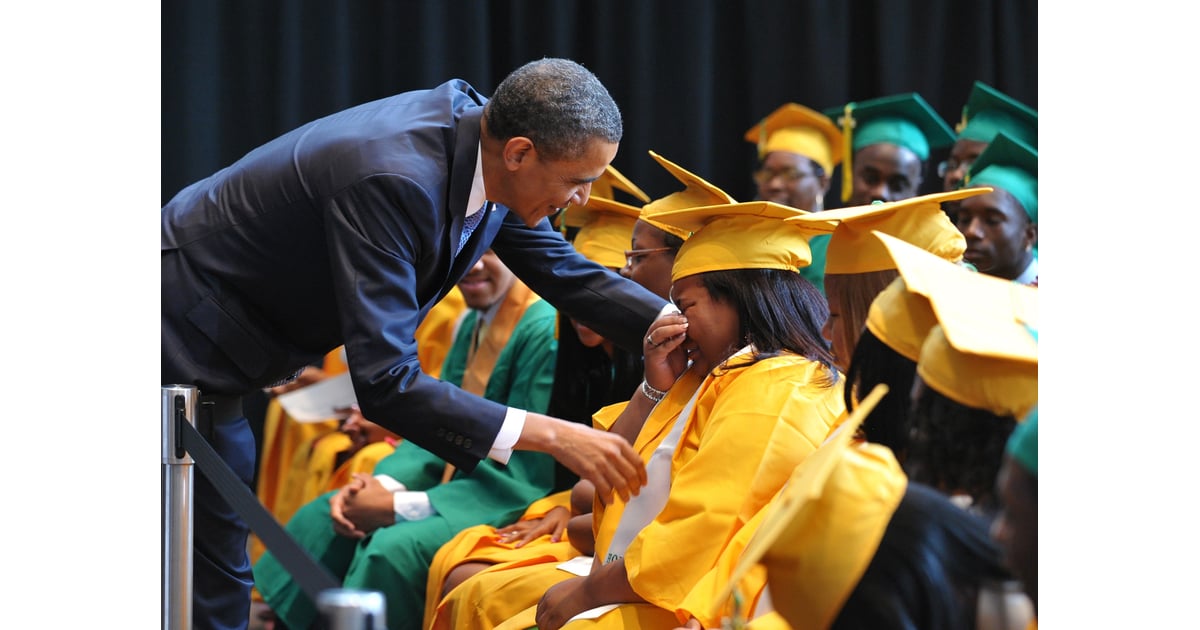 Consoling an overwhelmed student at a Memphis high school graduation