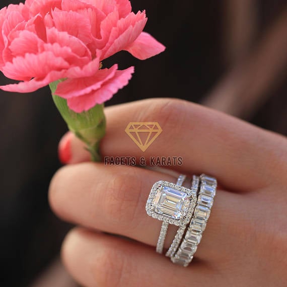 Etsy Pave Set Emerald Cut Engagement Ring