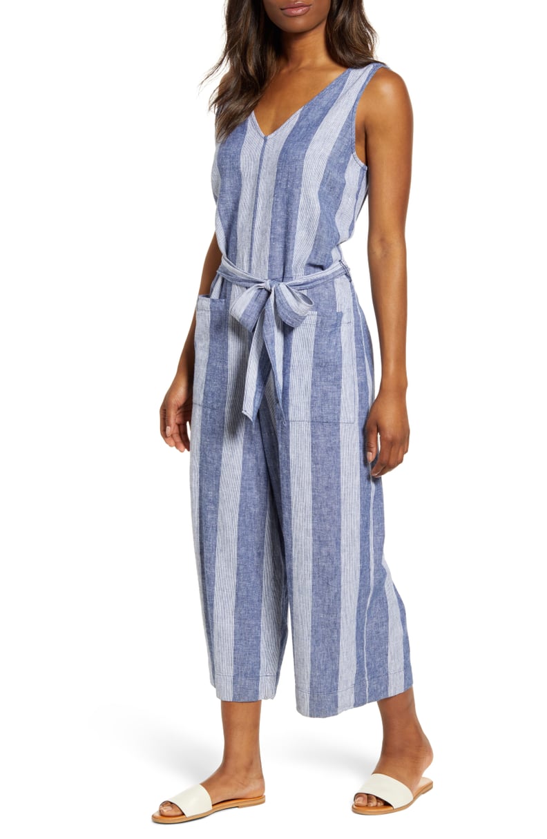 beachlunchlounge Lennon Tie Waist Linen & Cotton Jumpsuit