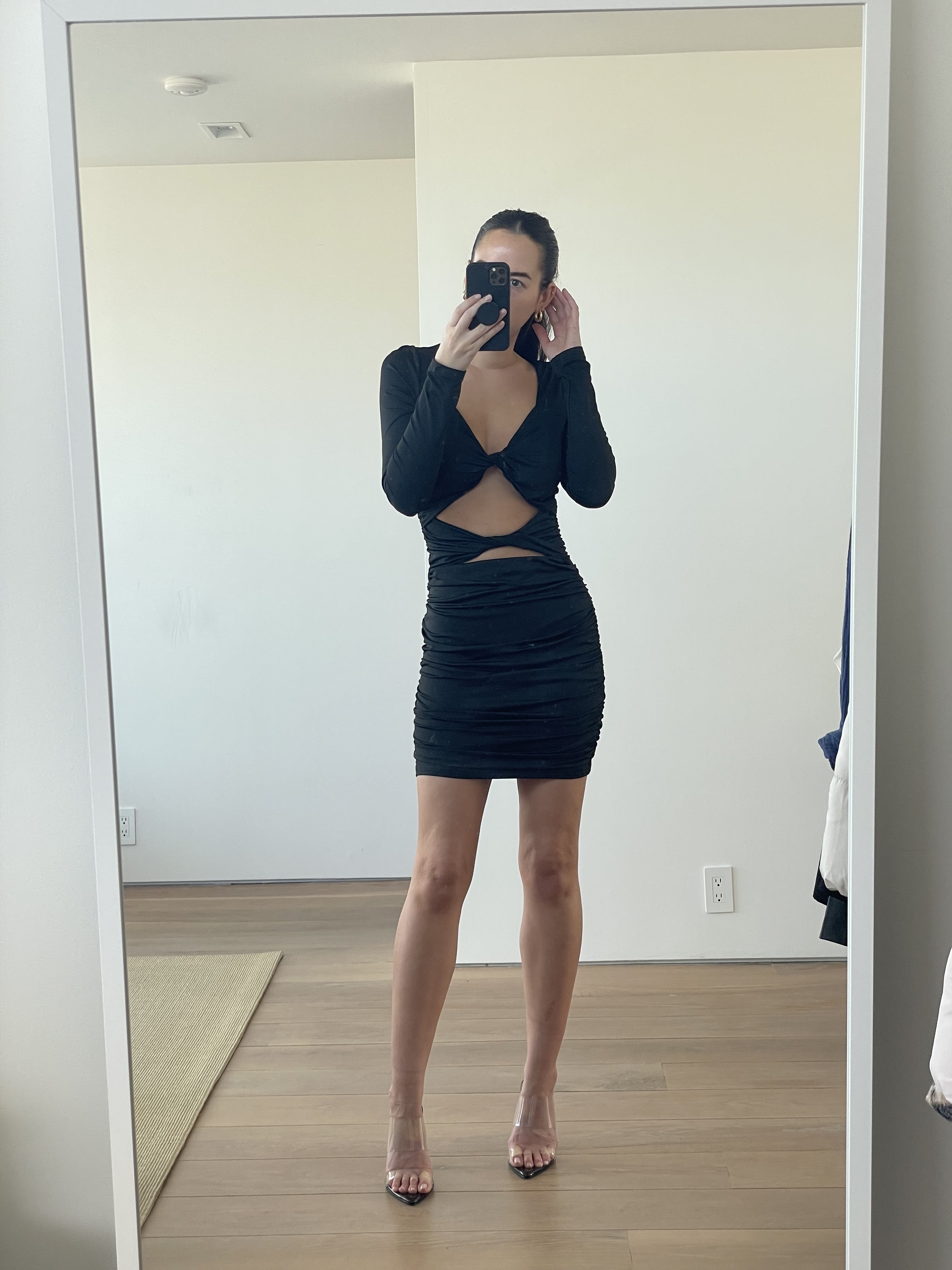 21+ Black Cut Out Long Sleeve Dress
