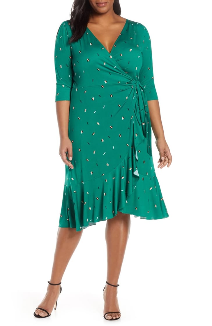 Kiyonna Flirty Flounce Wrap Dress | Chrissy Teigen's Green Dress on The ...