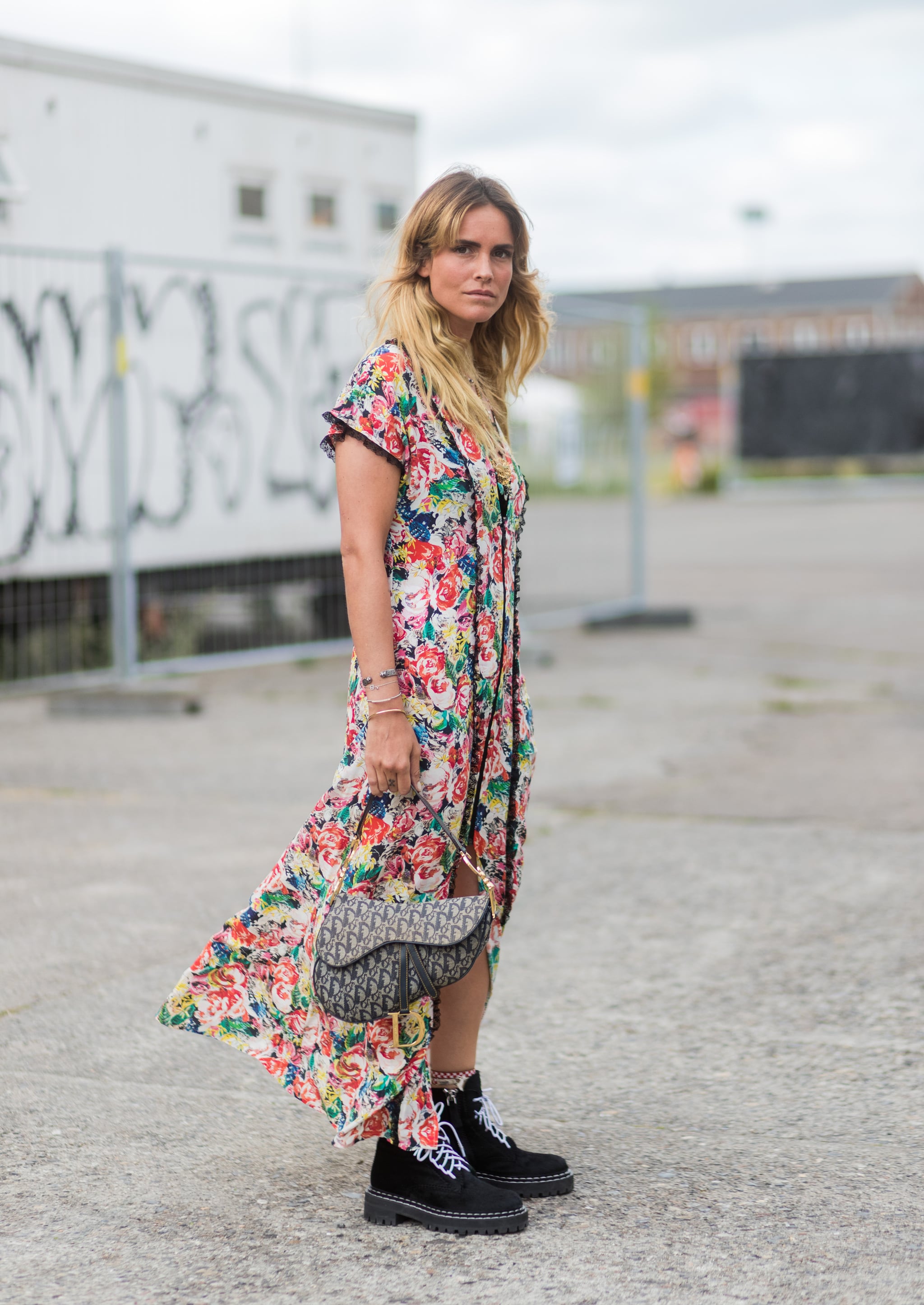 floral dress and boots