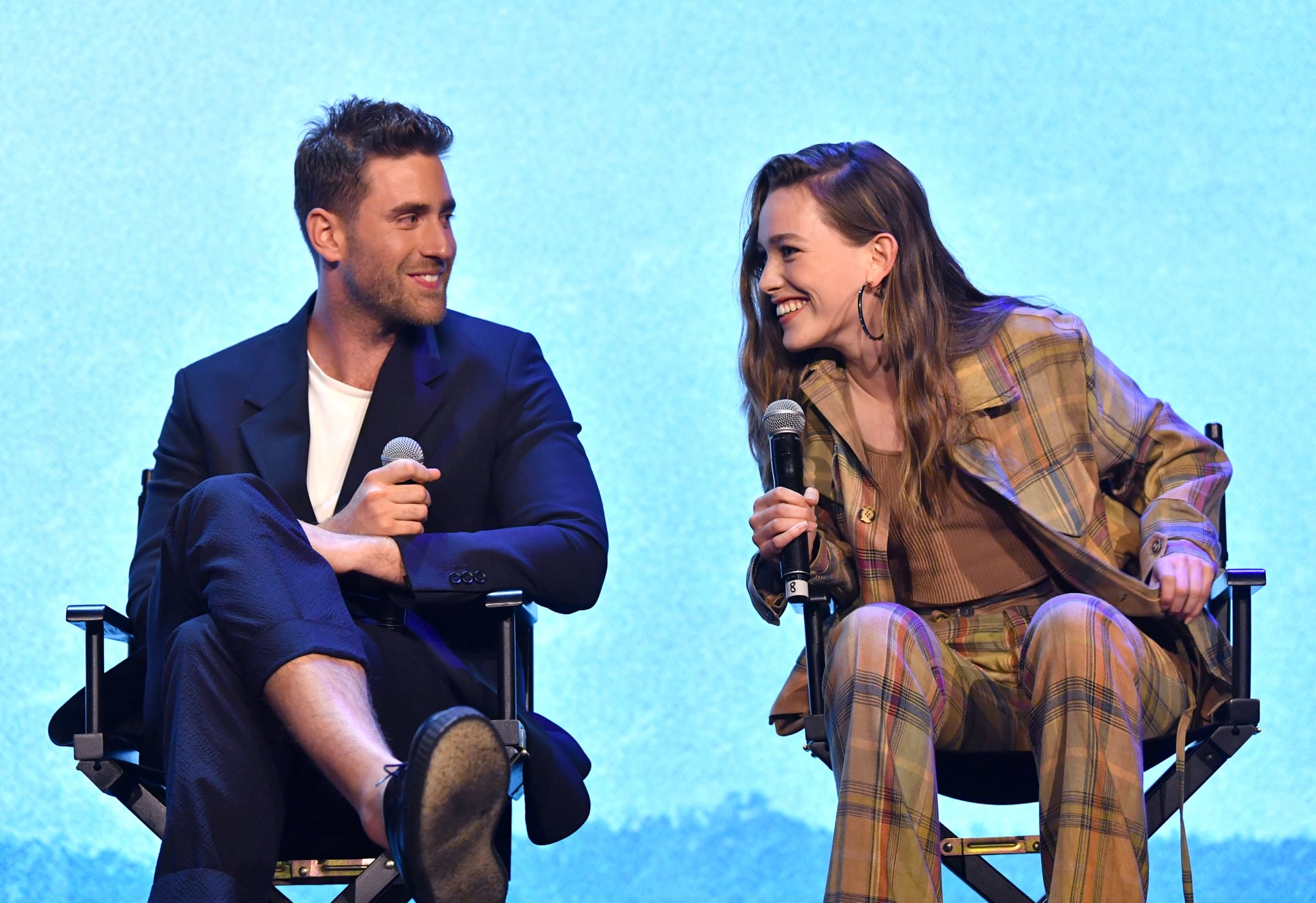 LOS ANGELES, CALIFORNIA - MAY 21: Oliver Jackson-Cohen and Victoria Pedretti speak onstage at the Netflix FYSEE Event for 