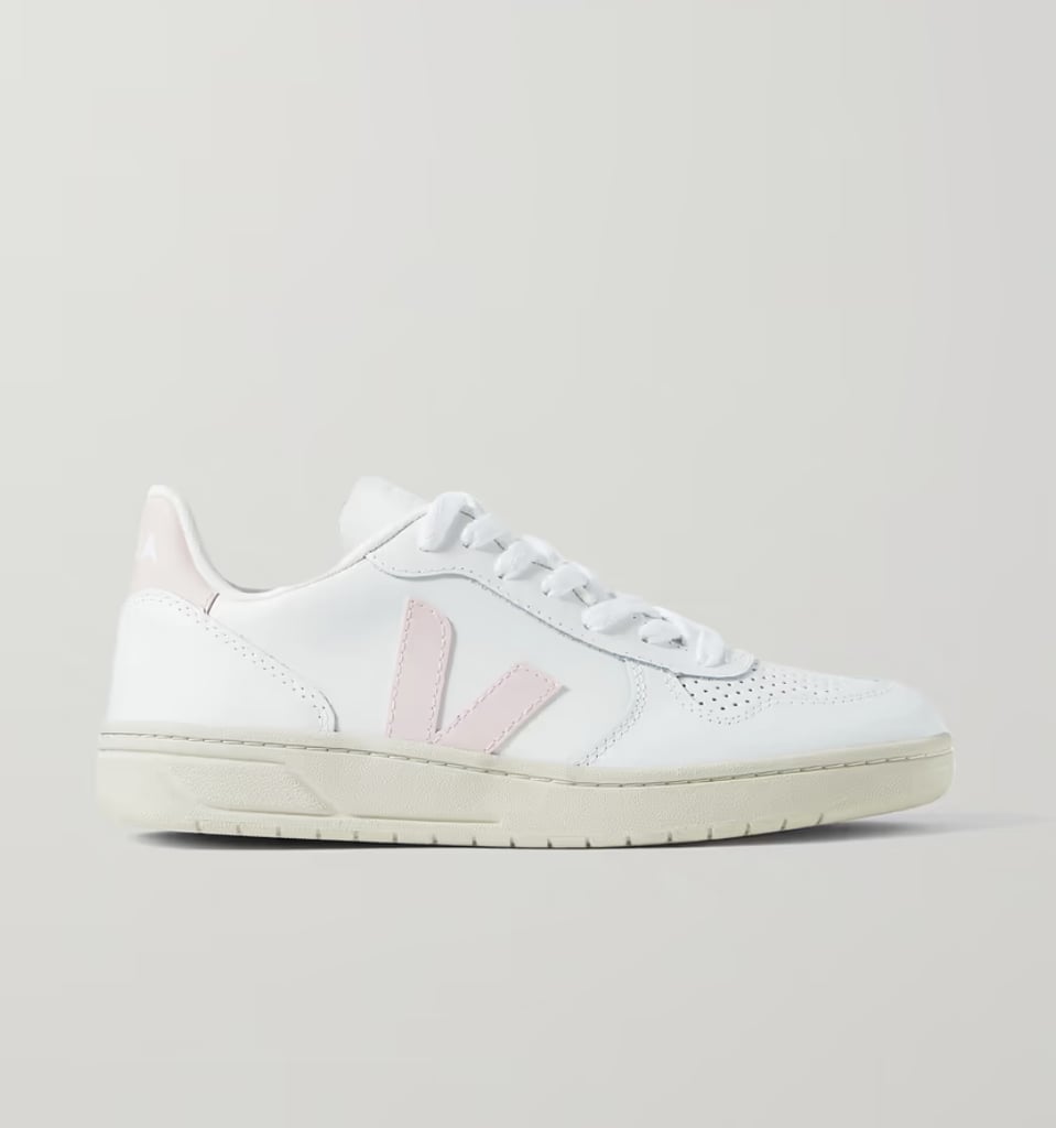 Veja V-10 Rubber-Trimmed Leather Sneakers