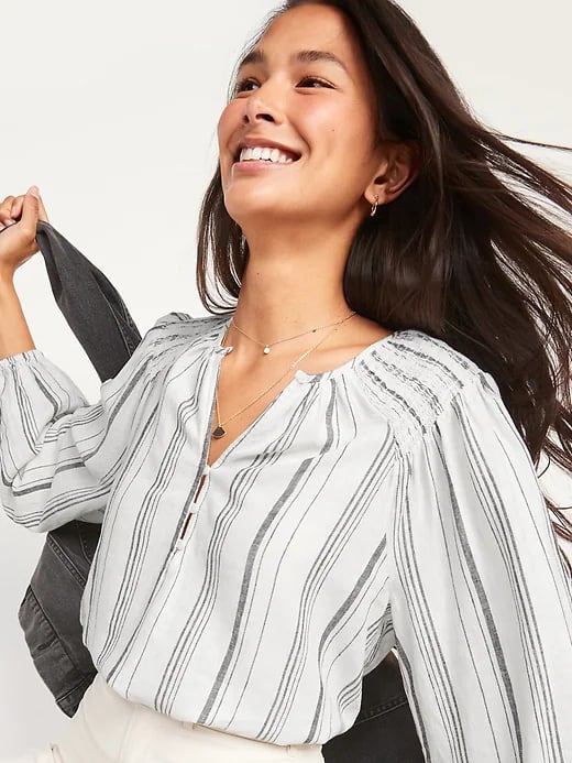 Old Navy Long-Sleeve Striped Linen-Blend Poet Blouse