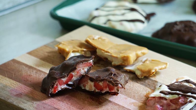 chocolate-covered strawberry yogurt clusters and peanut butter apple yogurt clusters