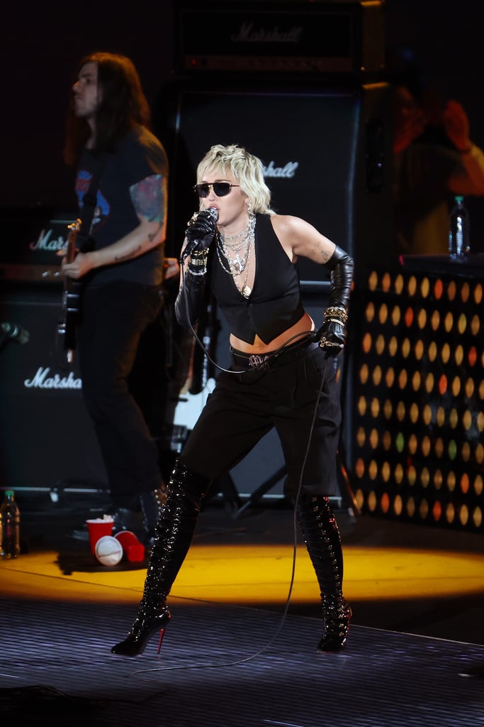 Miley Cyrus Wears YSL Outfit For NCAA Final Four Concert